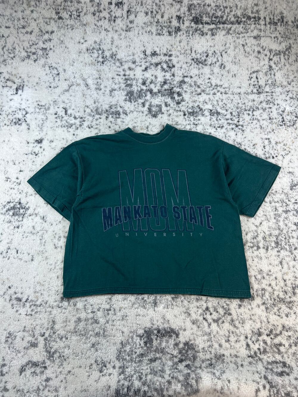 Vintage Mankato State University Mom T-Shirt Womens L Green Boxy Cropped Tee